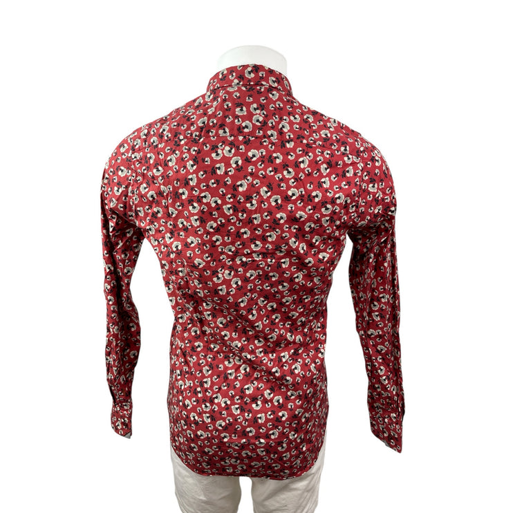 Ted Baker Men's Red Floral Modern Fit Long Sleeve Button Down Shirt Top Size 15