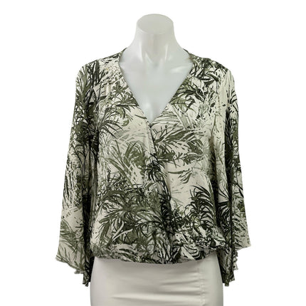 Sanctuary Women's Green Leaf Print V Neck Long Sleeve Wrap Blouse Top Size L