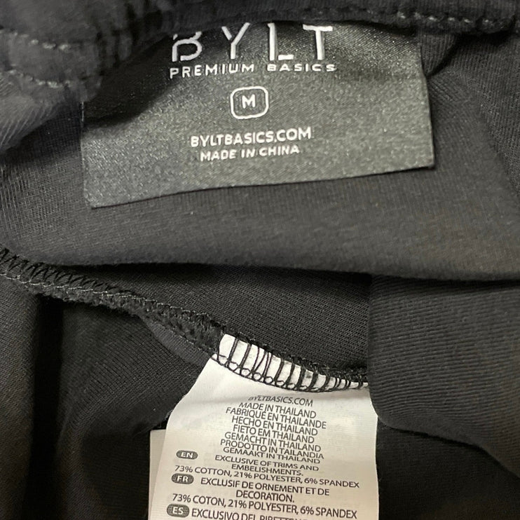 BYLT Black Elastic Waist Drawstring Tapered Athletic Trousers Jogger Pants Sz M