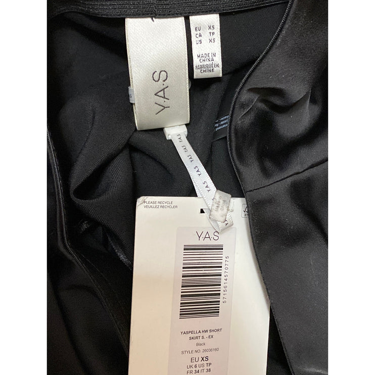 NEW Y.A.S Women's Black Silky Satin High Waisted Mini Flare A-Line Skirt Size XS
