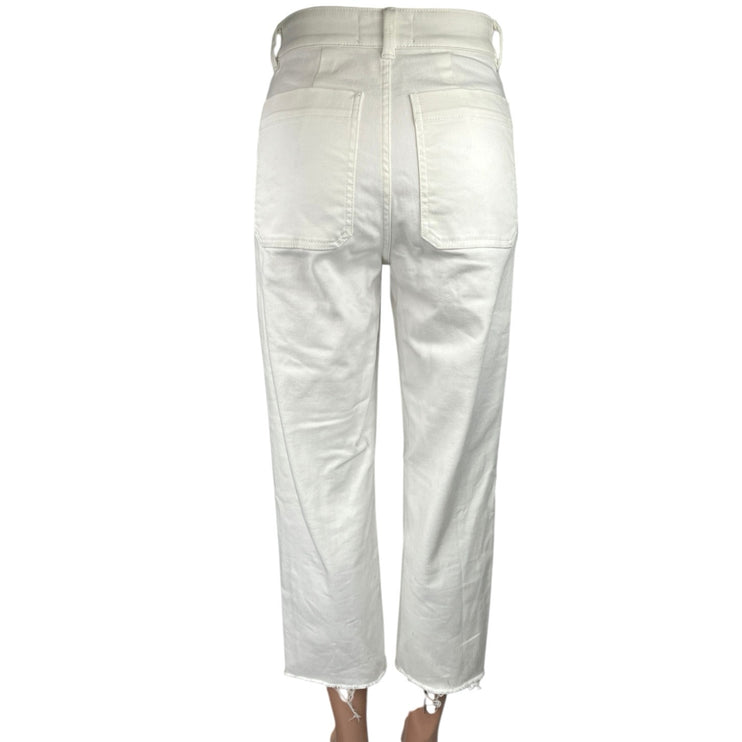 Everlane White Mid Rise Straight Wide Leg Frayed Hem Crop Trousers Jeans Pants 0