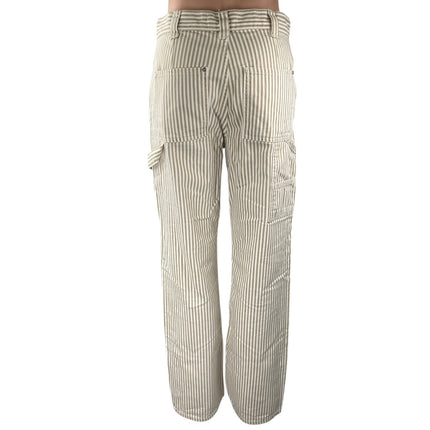 NEW MNG Mango Beige White Striped Straight Carpenter Cargo Trousers Pants Size 2