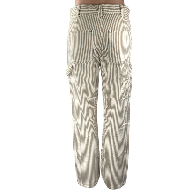 NEW MNG Mango Beige White Striped Straight Carpenter Cargo Trousers Pants Size 2