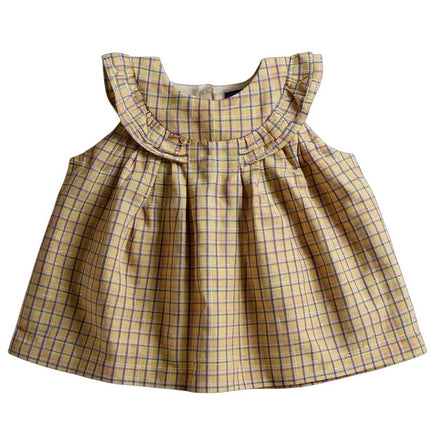 Maison Me Diana Kids Girls Yellow Ruffle Collar Plaid Checkered Blouse Top Sz 4Y