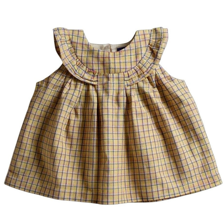 Maison Me Diana Kids Girls Yellow Ruffle Collar Plaid Checkered Blouse Top Sz 4Y