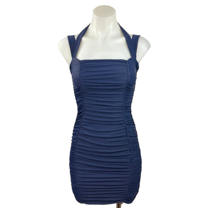 Tiger Mist Tilly Navy Blue Square Neck Ruched Fitted Mini Bodycon Dress Size XS