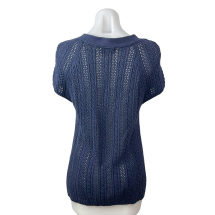 Sonoma Women's Navy Blue Cable Knit Short Sleeve Cardigan Sweater Top Size L