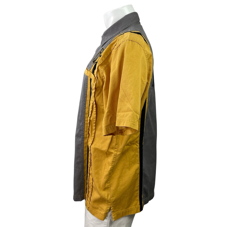 Harley Davidson Yellow Gray Colorblock Mechanic Short Sleeve Button Up Shirt L