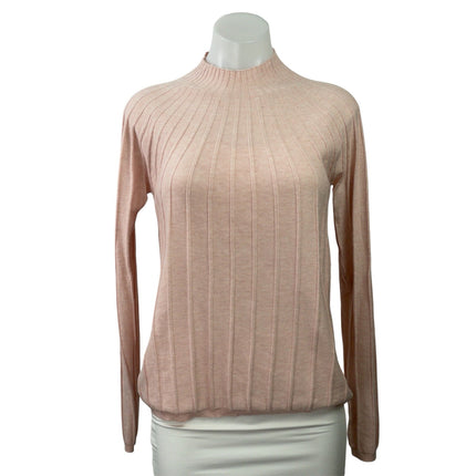 MNG Mango Women's Pink Ribbed Knit Mock Neck Long Sleeve Sweater Top Size XL
