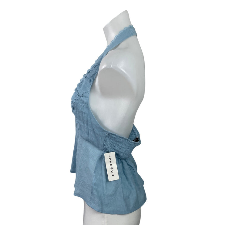 NEW Beverly and Beck Womens Blue Sleeveless Halter Neck Peplum Tank Top Size S