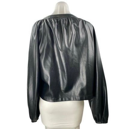 Dolce Cabo Women's Black Faux Vegan Leather Button Down Peasant Blouse Top Sz L