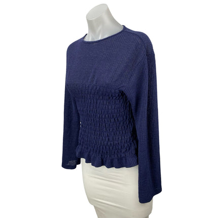 Princess Polly Women's Navy Blue Ribbed Knit Smocked Long Sleeve Sweater Top 2