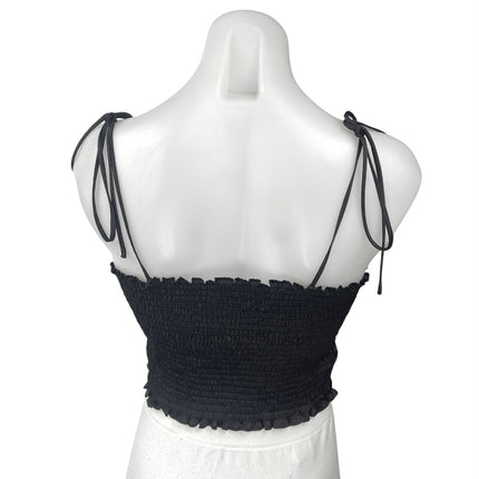 Urban Outfitters Black Sleeveless Tie Strap Smocked Cami Tank Crop Top Size M