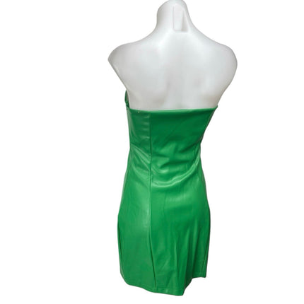 Half Heart Green Leather Sleeveless Strapless Mini Bodycon Tank Tube Dress Sz M
