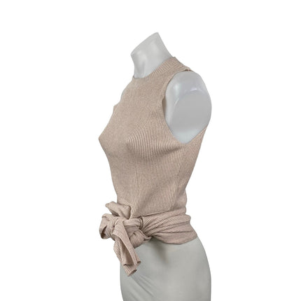 3.1 Phillip Lim Pink Metallic Sparkly Glitter Sleeveless Knit Tie Blouse Top S