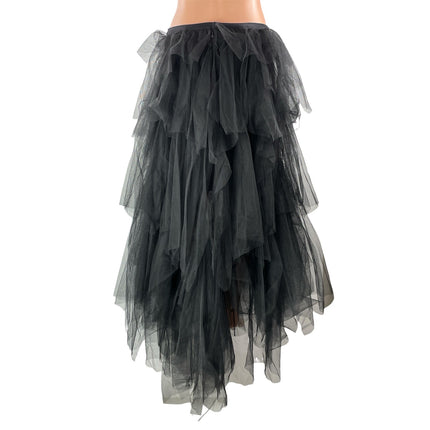 NEW BCBGMAXAZRIA Women's Black Tiered Ruffles Sheer Tulle Hi-Low Maxi Skirt Sz S