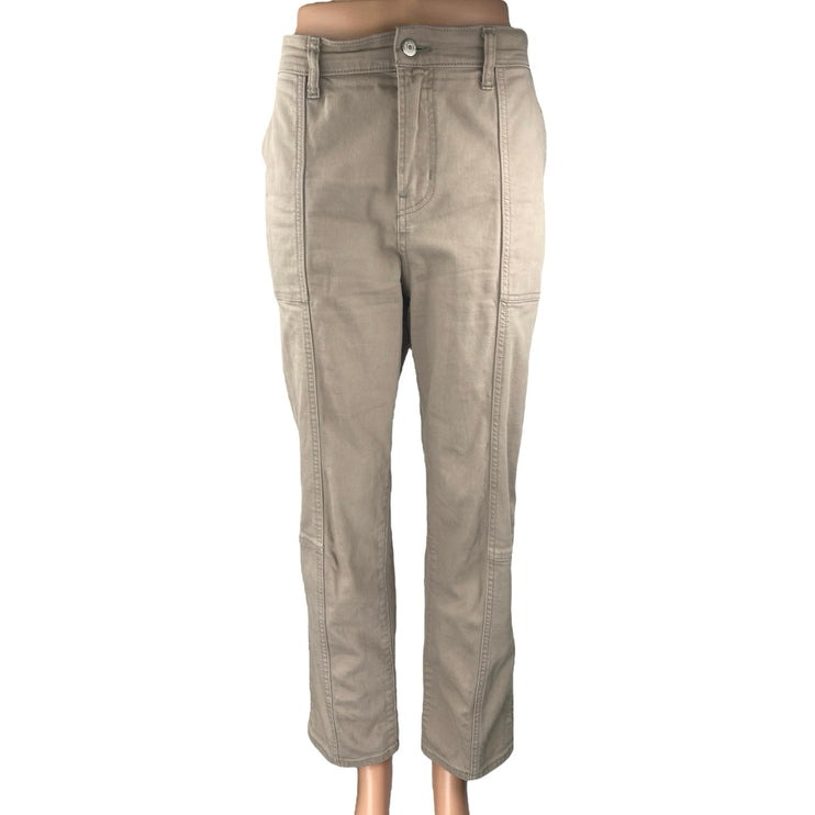 Old Navy Sky-Hi Beige Tan Straight Leg High Waist Chino Khaki Trousers Pants 10