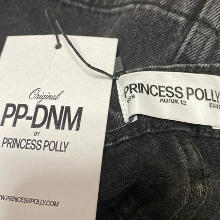 NEW Princess Polly Women Black High Waisted A Line Mini Denim Jean Skirt Size 8