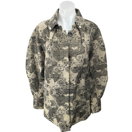 George Simonton Khaki Black Metallic Paisley Button Up Collar Coat Jacket Top S
