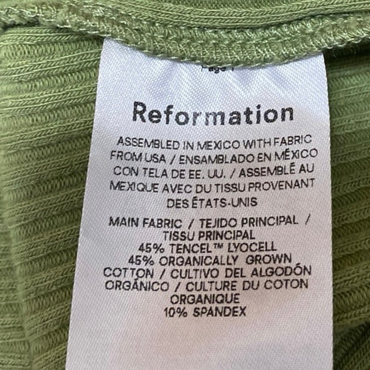 Reformation Women's Green Rib Knit Stretch Midi Straight A-line Pencil Skirt L