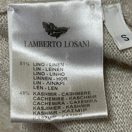 Lamberto Losani Men's Beige Linen Cashmere Full Zip Hoodie Sweatshirt Top Size S