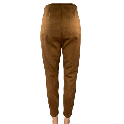 Ann Taylor LOFT Brown Faux Suede Skinny Leg High Waisted Trousers Dress Pants M