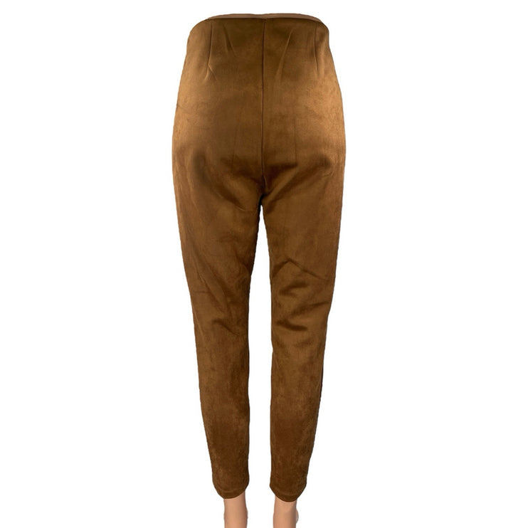 Ann Taylor LOFT Brown Faux Suede Skinny Leg High Waisted Trousers Dress Pants M