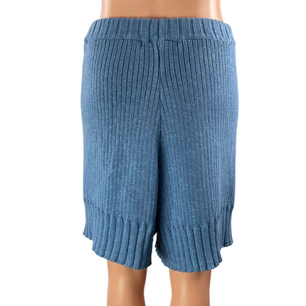 Free People FP Beach Blue Ribbed Knit High Rise Pull On Bermuda Shorts Size M