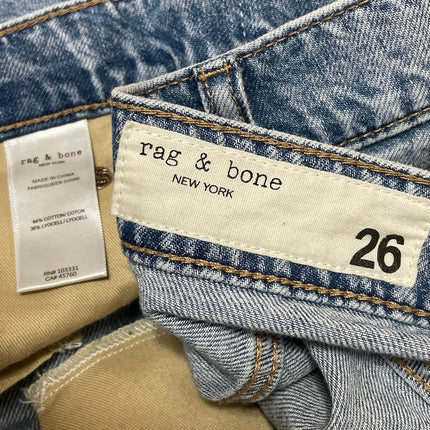 Rag & Bone Womens Blue High Rise Cropped Frayed Wide Leg Denim Jeans Pants Sz 26