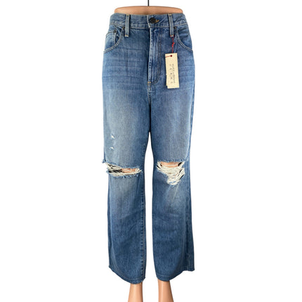 NEW Alice + Olivia Womens Blue Distressed High Rise Straight Denim Jeans Size 30