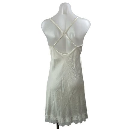 Li' Elli 100% Silk White Satin Sleeveless Lace Cross Back Cami Slip Mini Dress S