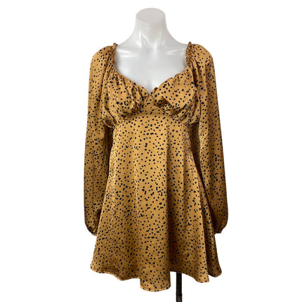 MISSGUIDED Women's Gold Black Long Sleeves Polka Dots Sweetheart Mini Dress Sz 2