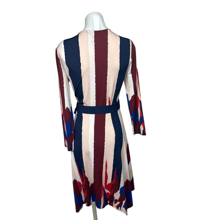 BCBGMAXAZRIA Multicolor Isabella Striped Asymmetrical Long Sleeve Wrap Dress S