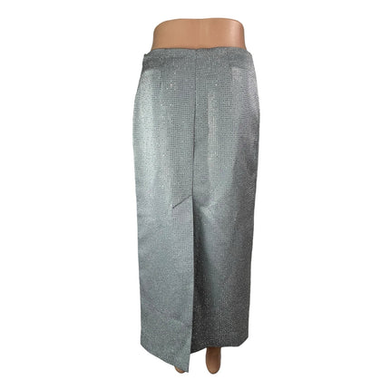 NEW Zara Women's Gary Shimmer Rhinestones Back Slit Maxi Straight Pencil Skirt S