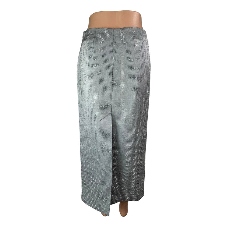 NEW Zara Women's Gary Shimmer Rhinestones Back Slit Maxi Straight Pencil Skirt S