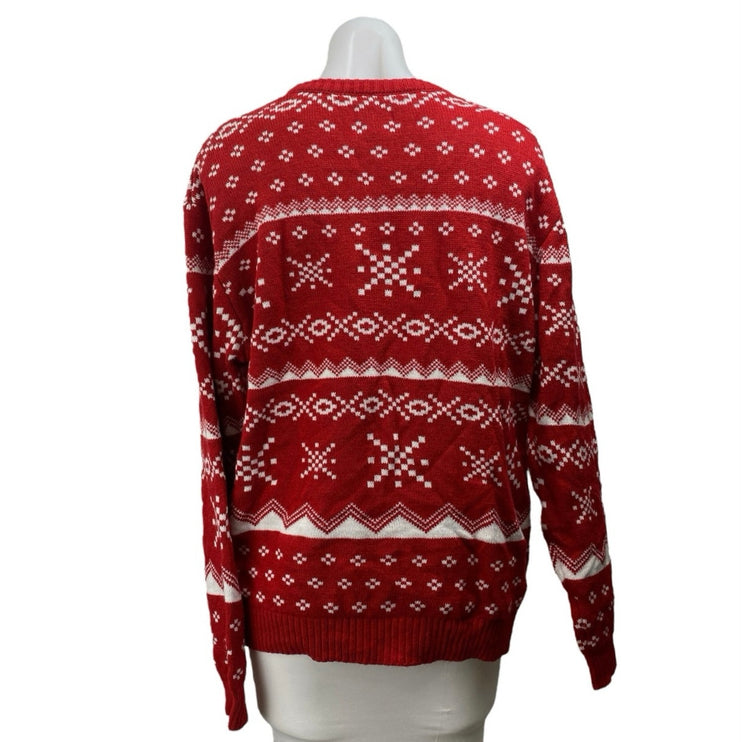 Rudolph Women's Red Reindeer Fair Isle Christmas Long Sleeve Sweater Top Size XL