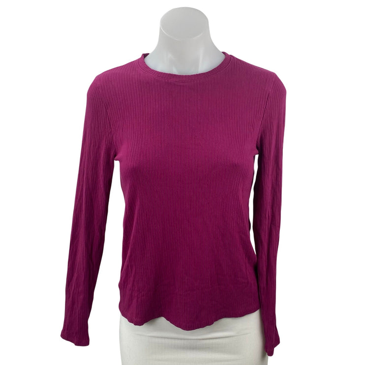 Splendid Women's Pink Ribbed Knit Crew Neck Long Sleeve T Shirt Tee Top Size S