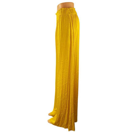 Zara Women's Yellow High Rise Pull On Pleated Wide Leg Trousers Pants Size L
