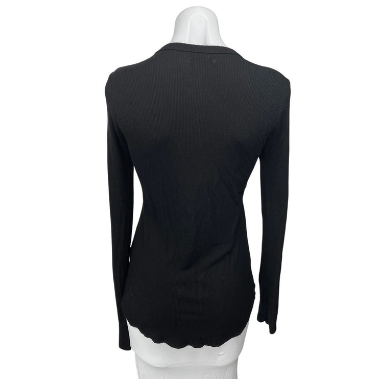 Lauren Moshi Women's Black Skull Print Knit Long Sleeve Crewneck Top Size 30