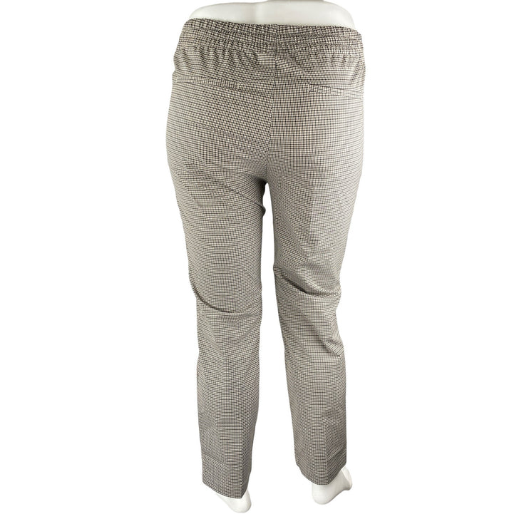 H&M Cream Plaid Checkered High Rise Drawstring Skinny Ankle Trousers Pants Sz L