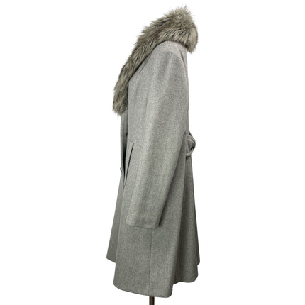 Kate Spade Gray Wool Long Sleeves Faux Fur Collar Shawl Winter Coat Jacket Sz L