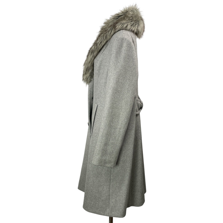 Kate Spade Gray Wool Long Sleeves Faux Fur Collar Shawl Winter Coat Jacket Sz L