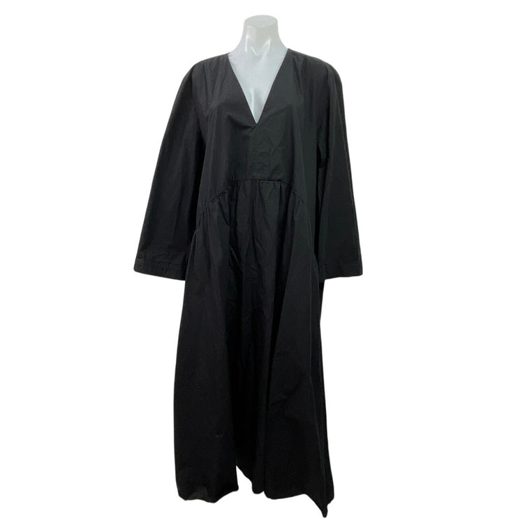 Zara Black Long Sleeve V Neck Pleated Oversized Relaxed A Line Maxi Dress 2XL