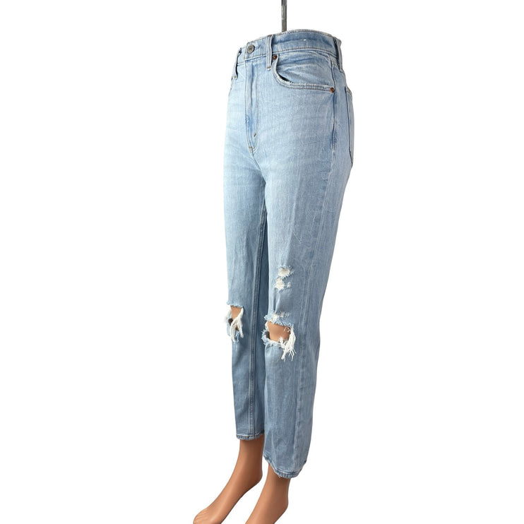 Abercrombie & Fitch Distressed Ripped High Rise Slim Straight Denim Jeans Pant 0