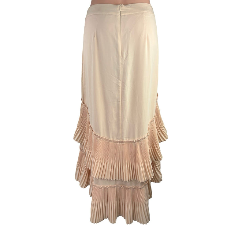 CQ by CQ Cream Tan Ruffle Tiered High-Low Straight A-Line Midi Maxi Skirt Size S