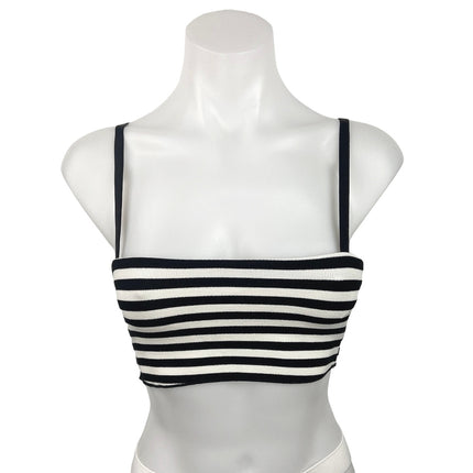 Zara NWT Black White Striped Spaghetti Strap Square Neck Knit Bandeau Crop Top S