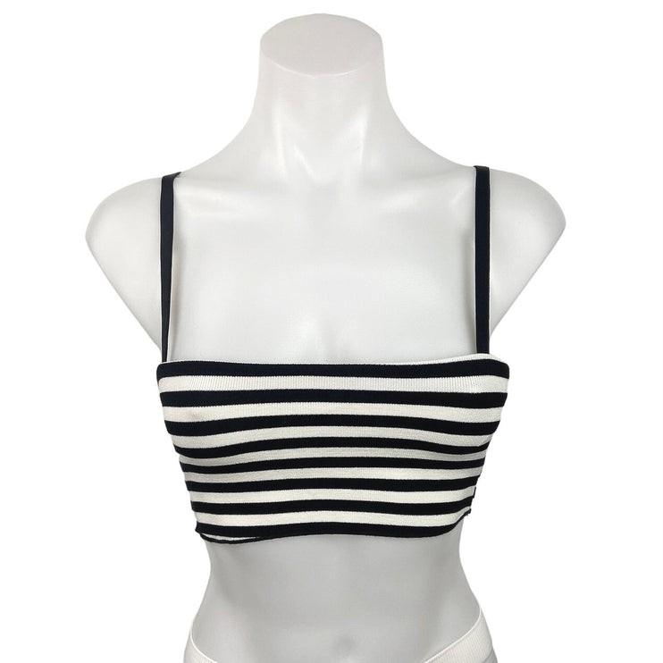 Zara NWT Black White Striped Spaghetti Strap Square Neck Knit Bandeau Crop Top S