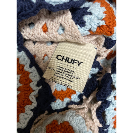 Chufy Women's Beige Crochet Knit Collared Long Sleeve Sweatshirt Sweater Top M