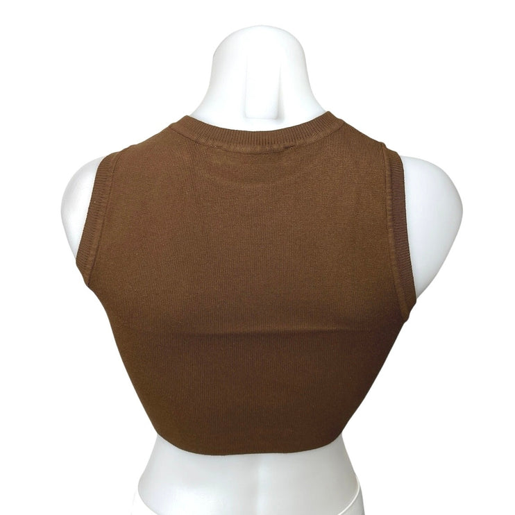 Zara Women's Brown Rib Knit Mock Neck Sleeveless Pullover Crop Tank Top Size M