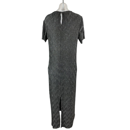 MNG Mango Womens Black Glitter Metallic Textured Short Sleeve Maxi Shift Dress 4